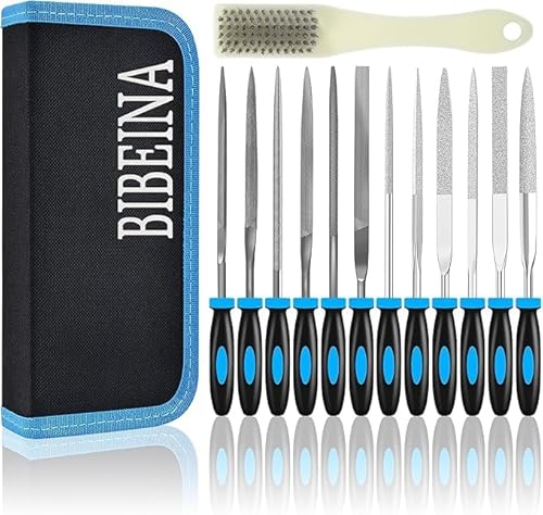 13 pièces Lime Métal Tronconneuse, Limes et Râpes Bois Brosse et Pratique Sac de Rangement, Lime Modelisme Diamant, pour Atelier, Métal, Bijoutiers et Bois