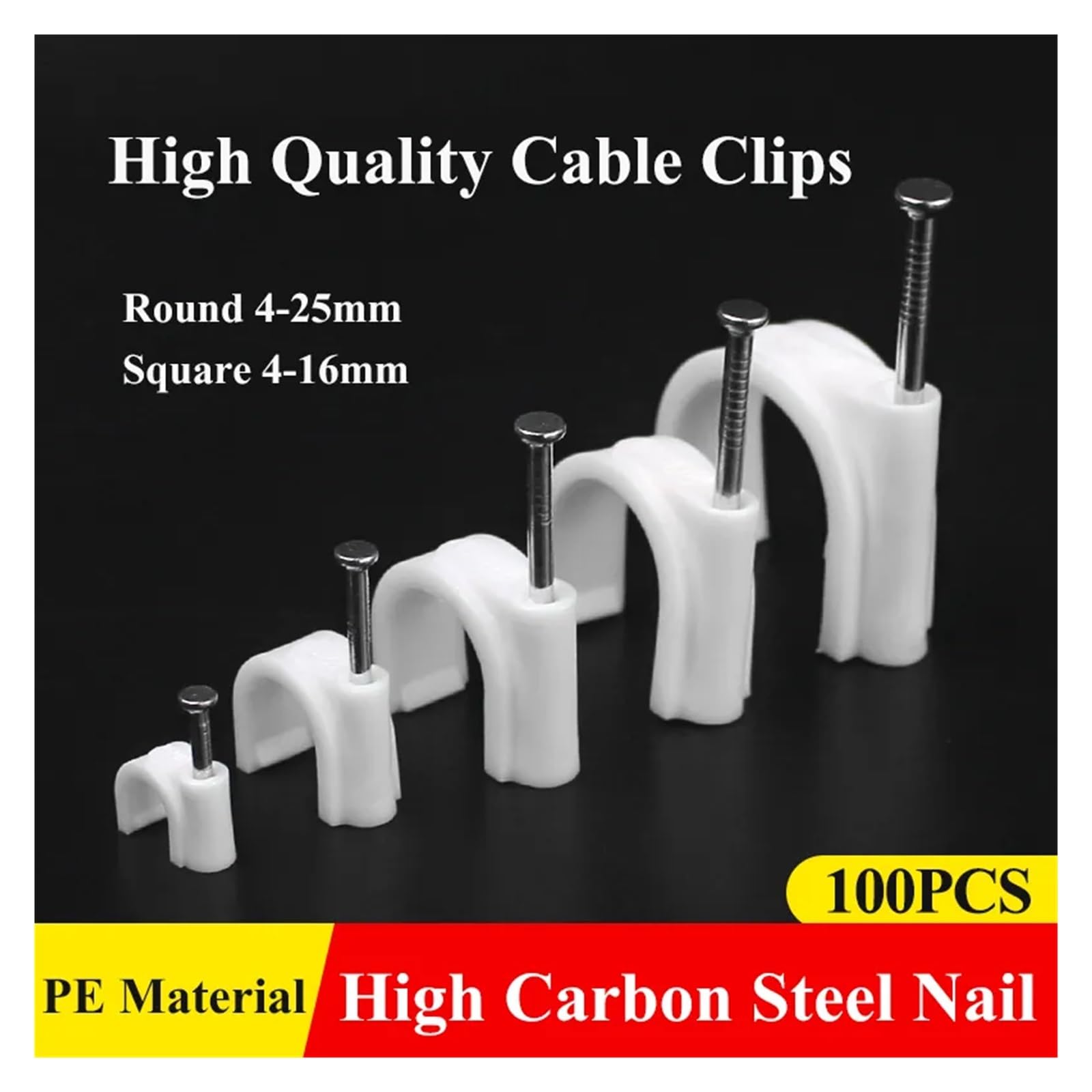 Clips de câble à clouer, clips fil ronds 4mm 6mm 8mm 10mm, support d'attache cordon électrique gestion câbles(Round 10mm 100PCS)