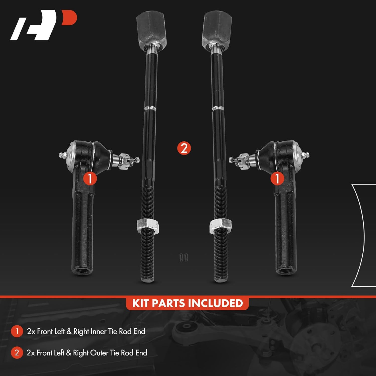 A-Premium Set of 4, Front Inner & Outer Tie Rod End Kit, Compatible with Ford Mustang 1994-2004