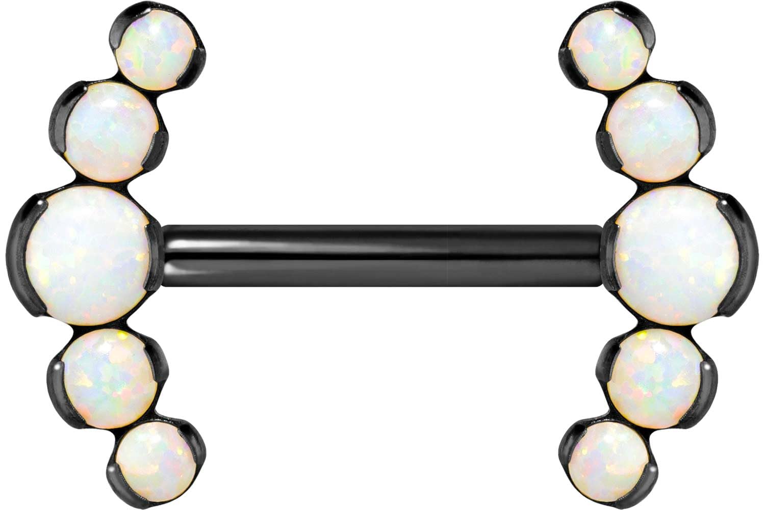 PIERCINGLINE Titan Barbell mit Push Fit 5 SYNTHETISCHE OPALE Brustwarzenpiercing Nippelpiercing Farb & Größenauswahl