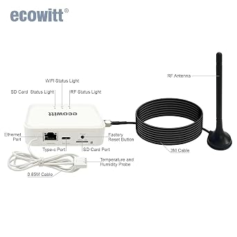Ecowitt GW3011 Weather Station, Includes GW3010 Gateway and WS90 Solar Powered Anti-Vibration Haptic Rainfall Sensor Array, IoT Wi-Fi Hub with SD Card Data Storage, Includes Bird Spikes