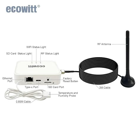 Ecowitt GW3011 Weather Station, Includes GW3010 Gateway and WS90 Solar Powered Anti-Vibration Haptic Rainfall Sensor Array, IoT Wi-Fi Hub with SD Card Data Storage, Includes Bird Spikes