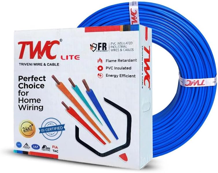 TWC Lite Blue 10 SQMM 90 METER | Copper Wire | HRFR (Heat Resistant Flame Retardant) Lead-Free Cable | Low Smoke Halogen-Free Wire for Home & Industrial Electrical Wiring