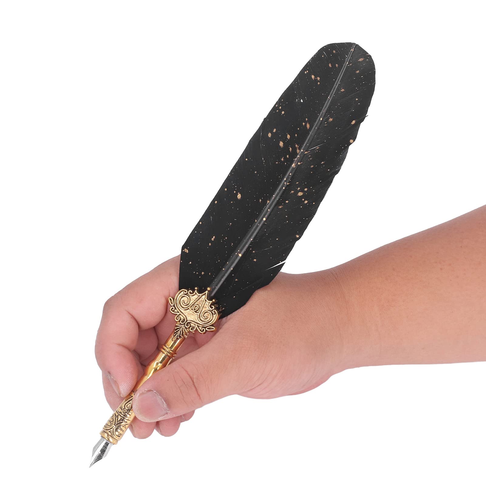 Pen Set Calligraphy Pen, Retro European Quill Pen Set with Stainless Steel Nibs and Brass Base, Wax Seal Kit for Hand Lettering, Wedding Invitations, Journaling (Punto Nero)