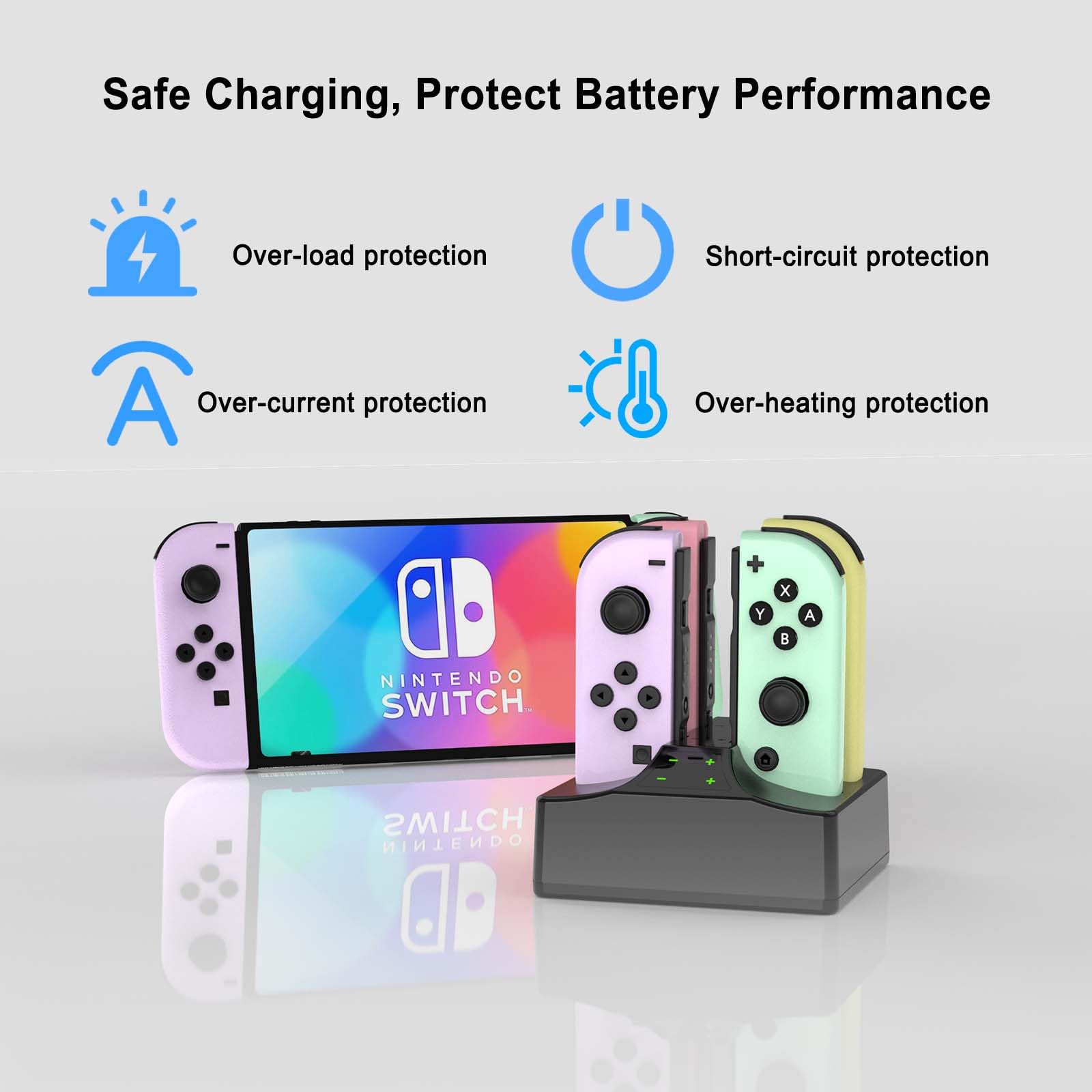 Joycon Charger for Nintendo Switch Joycon Controller, YCCSKY Charging Dock for 4 Switch Controllers, Charger Station with a USB Type-C Charging Cable