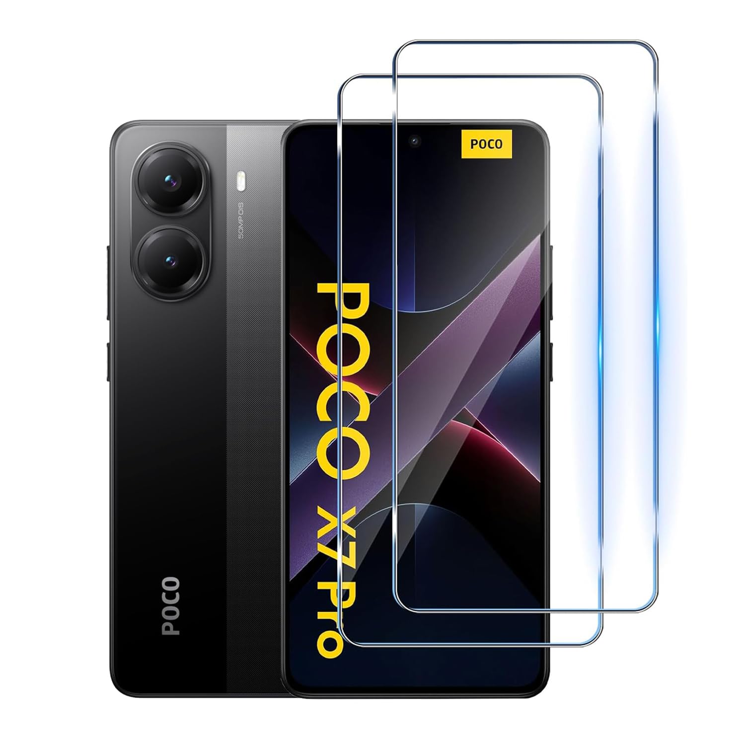 [2 Pack] WRTBS Tempered Glass for Xiaomi Poco X7 Pro 5G Screen Protector,9H Hardness High Definition Full Covered Clear Scratch Resistant Bubble Free Anti-Fingerprints