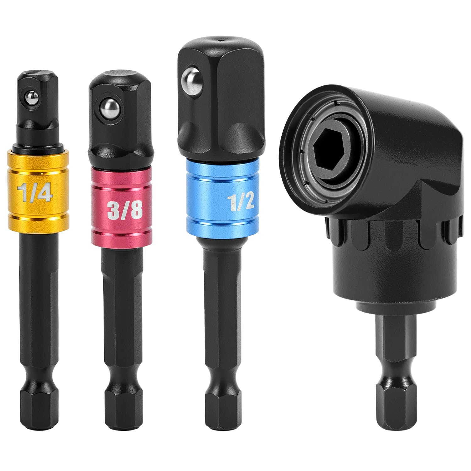 Qwork Black Qwork® 105° Angle Screwdriver Attachment Adapter, Impact Driver Socket Adapter Set, With 3-Piece Socket Adapter 1/4" 3/8" 1/2",
