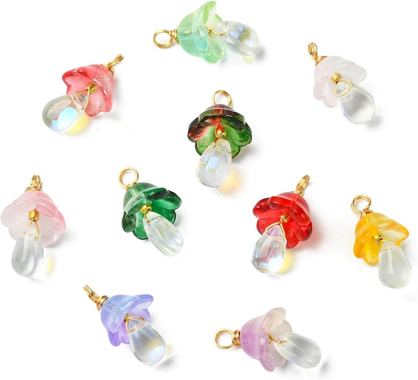 KitBeads 60Pcs 15 Styles Glass Mushroom Charms Flower Bead Cap Teardrop Dangle Food Charms for Jewelry Making Bracelets Necklaces Crafts Bulk - Image 8