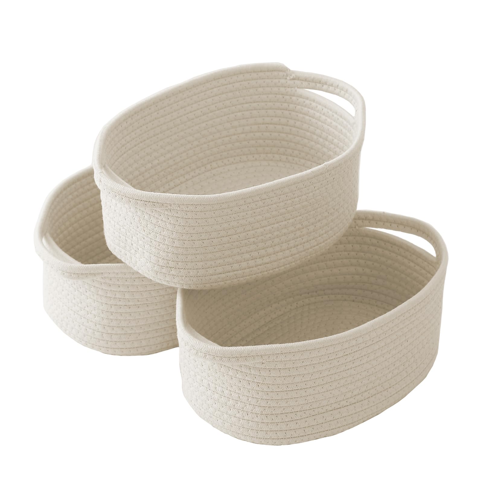 Woven Basket Small Rope Storage Bin with Handles Ribbon Bag Organizer for Shelves Closets Gift Basket Empty for
