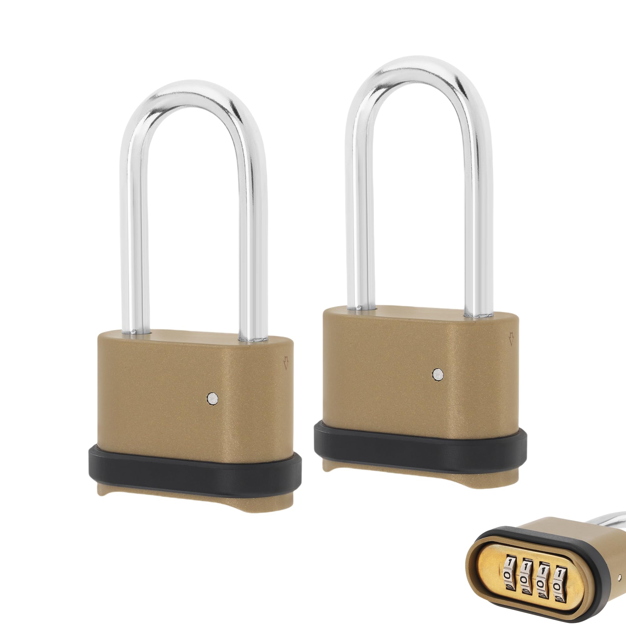 Candado de combinación de 4 dígitos, candado de combinación resistente con grillete de 2.5 pulgadas de largo, candado impermeable para exteriores, para puerta, patio, valla, escuela (2)