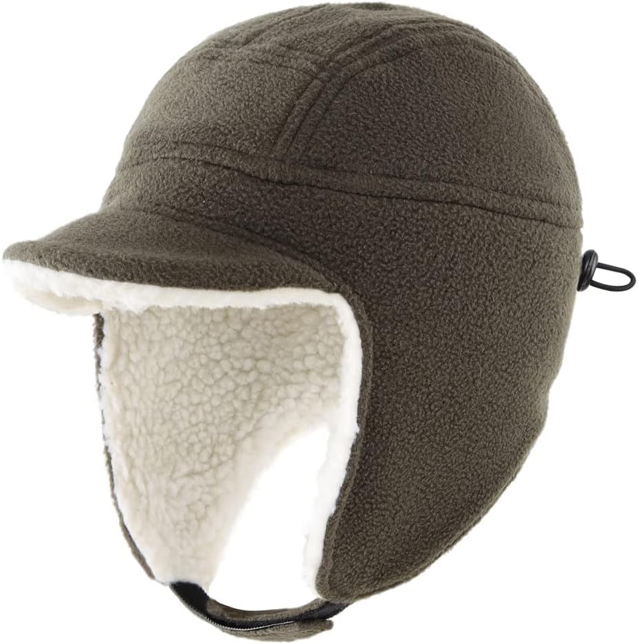 VIDI Toddler Boys Winter Hats Kids Fleece Sherpa Lined Thick Hat Warm Earflap Cap with Visor Windproof Snow Ski
