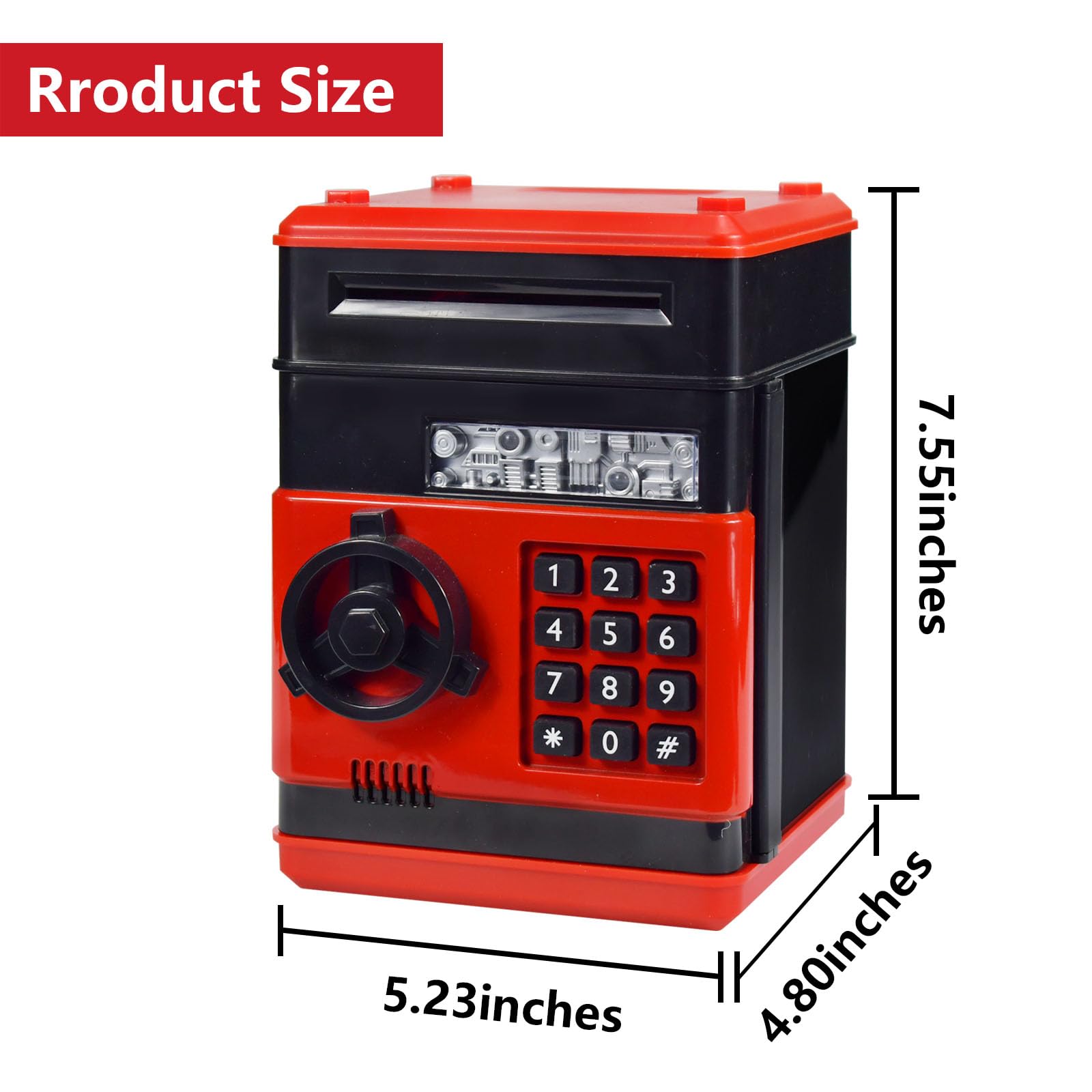 HUSAN Piggy Banks Money Banks for Kids, Electronic Password Code Money Banks ATM Banks Box Coin Bank for Children Boys and Girls (Red/Black)