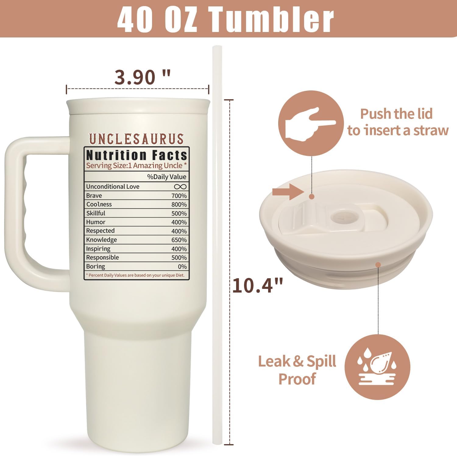 Uncle Tumbler Gifts For Fathers Day for Uncle Gift from Niece Nephew - 40oz Funny Tumbler Unclesaurus Cup - Unique Birthday Gift Thank You Christmas gifts for Uncles - Image 6