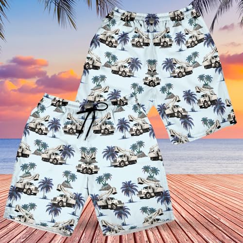 V-DECORPARKS Electrician Men's Swim Trunks - Powerline Worker Hawaiian Shorts for Men, Men's Summer Bathing Shorts Set 012