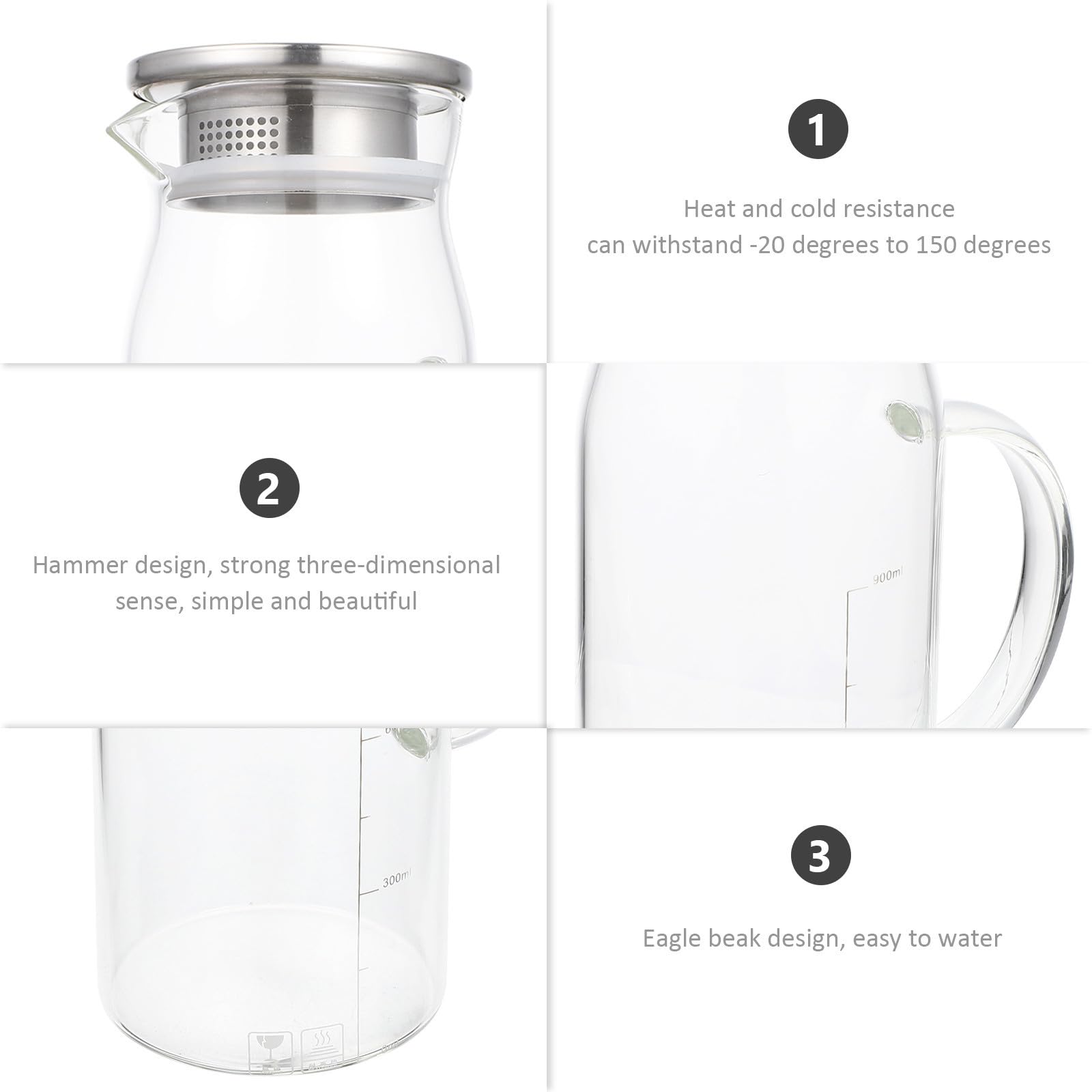 Jarra de Vidrio Transparente de 1200ml Tapa de Acero Inoxidable | Apta para Té Caliente, Bebidas Caseras y Zumo, Diseño Sencillo y Práctico, Fácil de Guardar