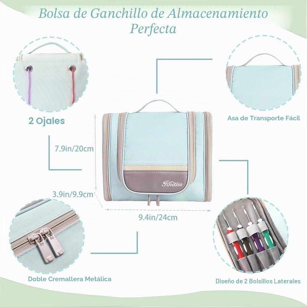 KNITISS Kits de ganchillo con estuche, juego de ganchillo para principiantes incluye 18 madejas de hilo y 12 ganchos ergonómicos de ganchillo