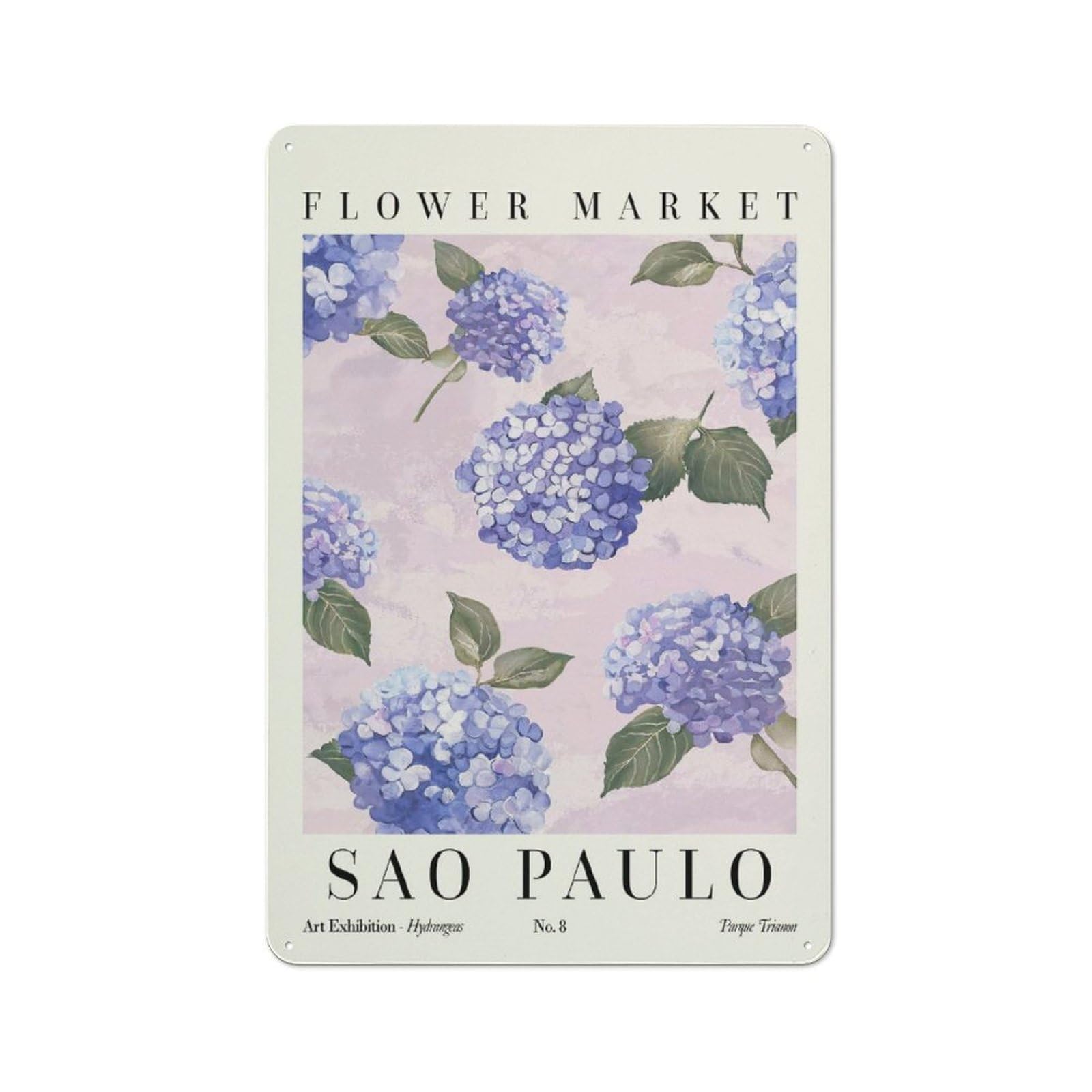 Junmoney Style-20 Hydrangea Sao Paulo Flower Market Vintage Tin Sign 30X20cm, Vintage Diner Style Decor For Kitchen, Cafe, Pantry Or Dining Room