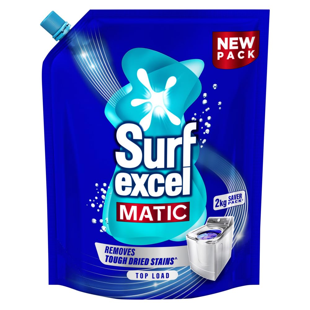 Surf Excel Matic Top Load Liquid Detergent 2 L Refill, Designed For Tough Stain Removal on Laundry in Washing Machines - Super Saver Offer Pack
