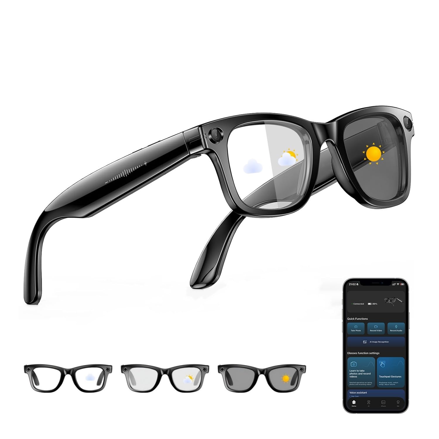 AI Smart Glasses with Camera and Translation, Open-Ear Bluetooth Glasses | 8MP HD Camera, Real-Time Translation, Object Recognition, Color-Change Lenses, IP65 Waterproof for Travel Vlog | Men & Women-image-31