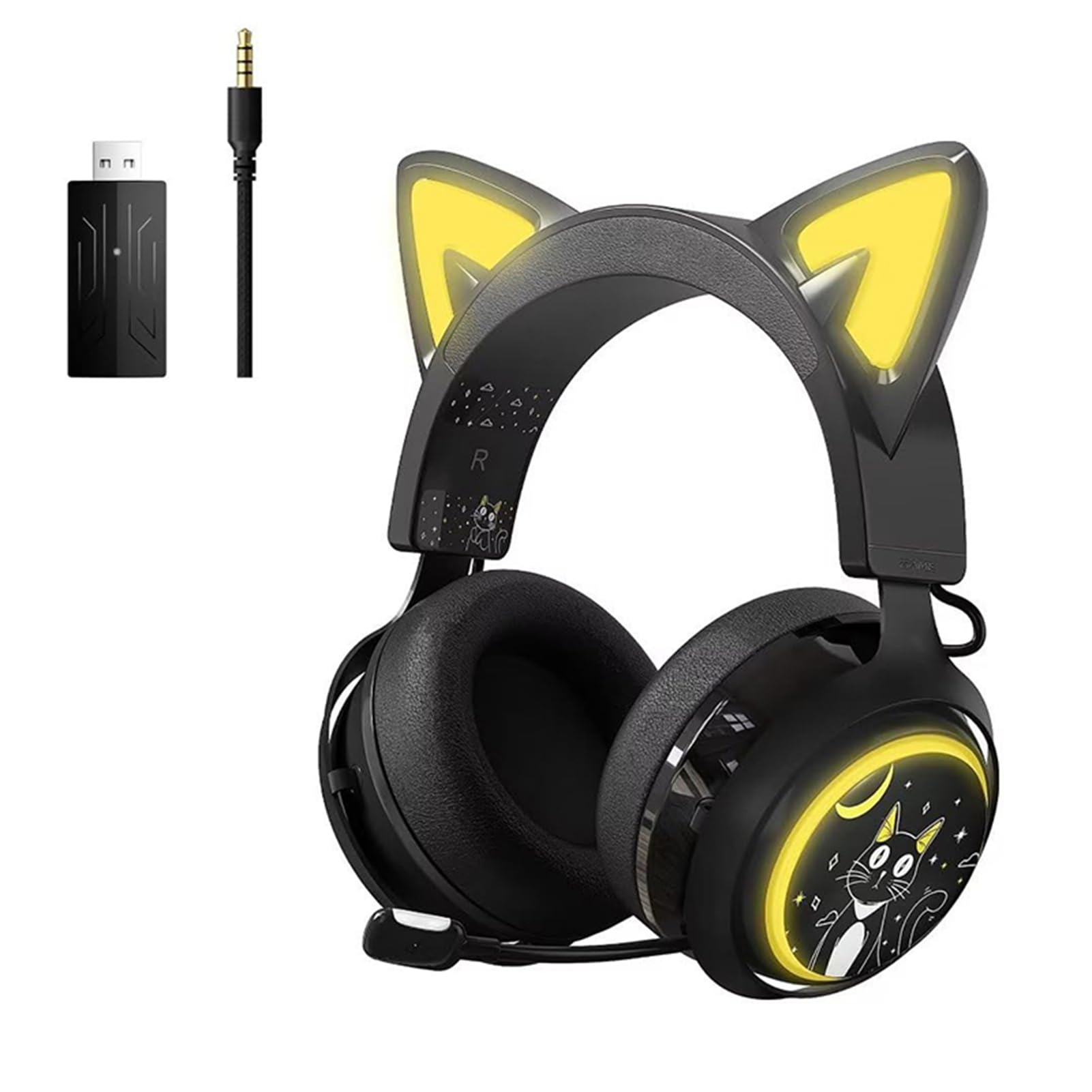 Yunseity Drahtlose -Kopfhörer, 3,5 Mm Abnehmbares Kabel, Kabellose Kopfhörer mit 3D-Surround-Sound, 1500 MAh, Einziehbares Mikrofon für PC-Musik (#1)
