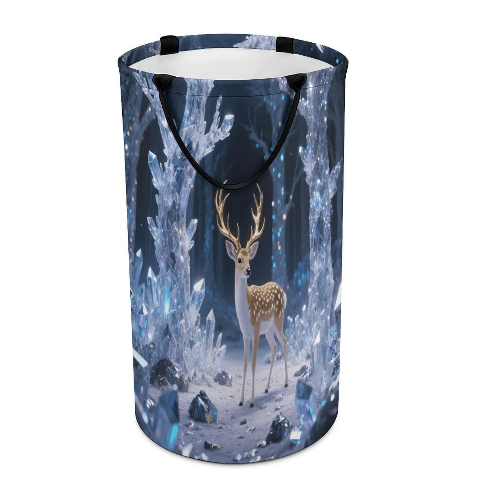 Deer in Crystal Forest Laundry Basket with Handles Large Collapsible Laundry Bag Freestanding Waterproof Clothes Hamper Decor Storage of Dirty Clothe for Family Bathroom 86L
