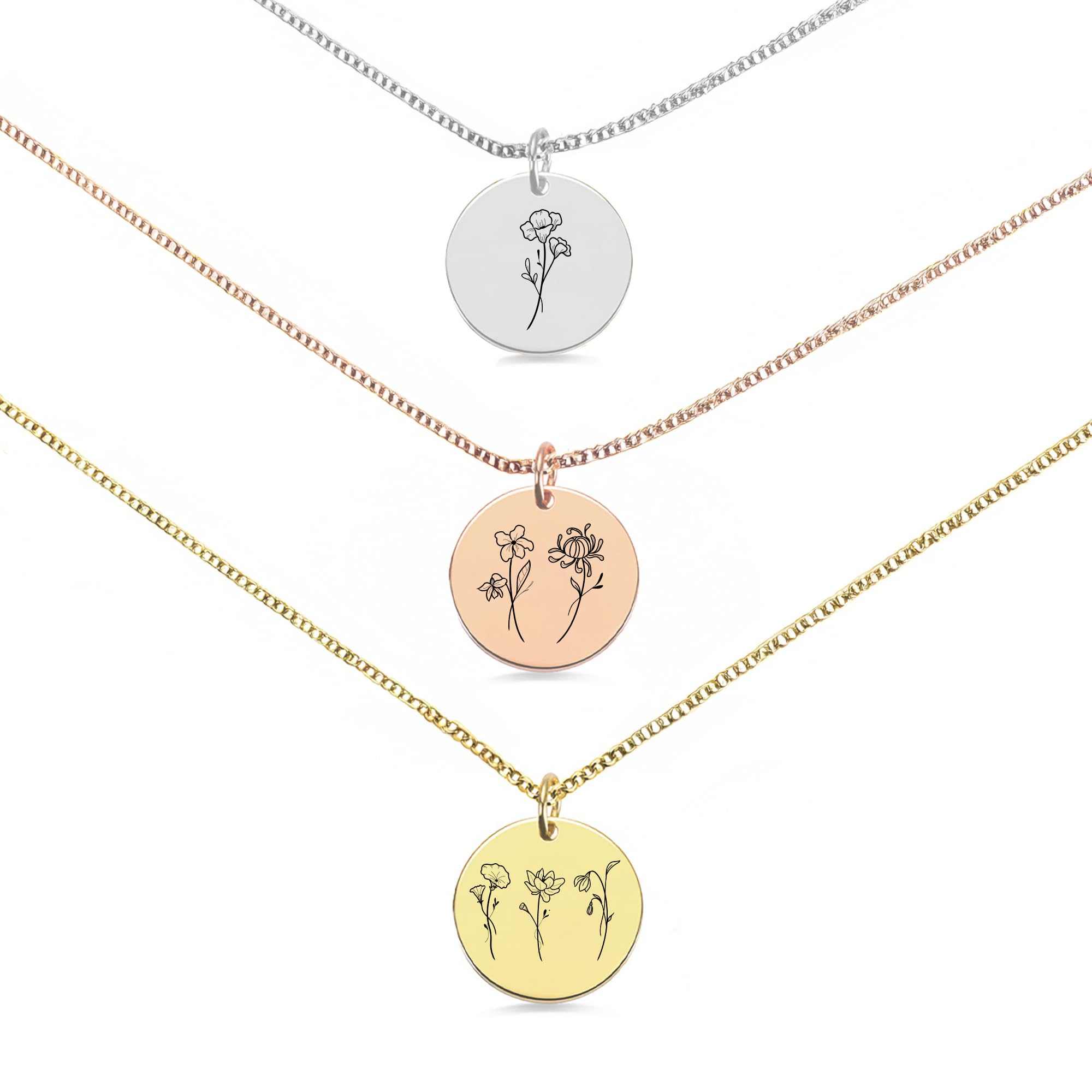 Custom Family Birth Flower Necklace for Women – Multiple Birth Month Charms Representing Loved Ones – Sister, Mother & Daughter Jewelry – Up to 3