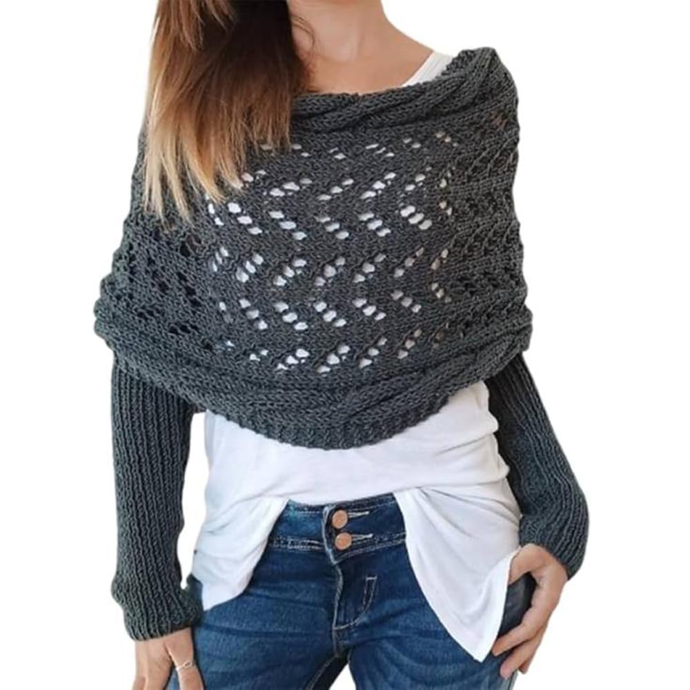 Knitted Cable Wrap Shawl with Sleeves, Multifunctional Scarf