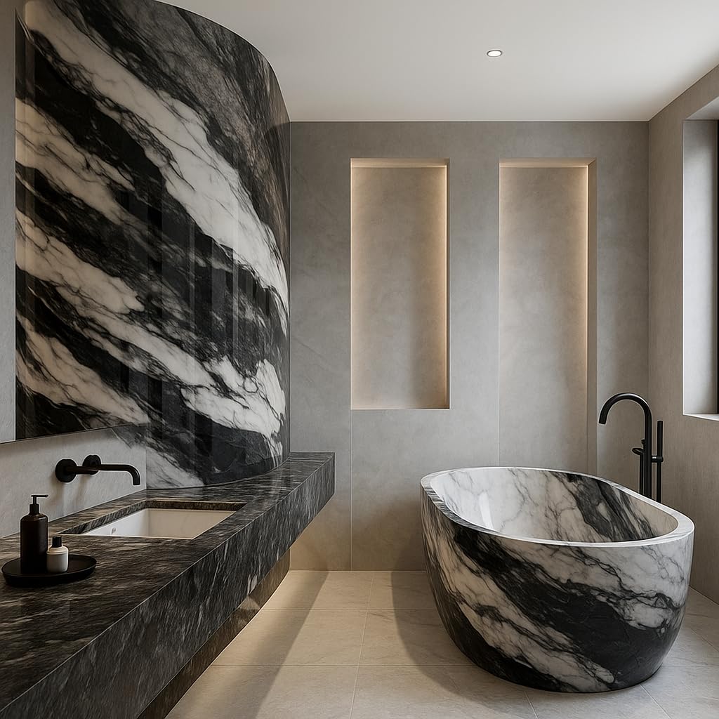 Pannello PVC per parete decorativo adesivo effetto marmo 120x300 Nero Bianco
