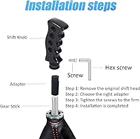 Vista 5 de Pomo de palanca de cambios para automóvil, agarre de transmisión manual y automática con mango tipo cuchillo con tornillos adaptadores y llave Negro