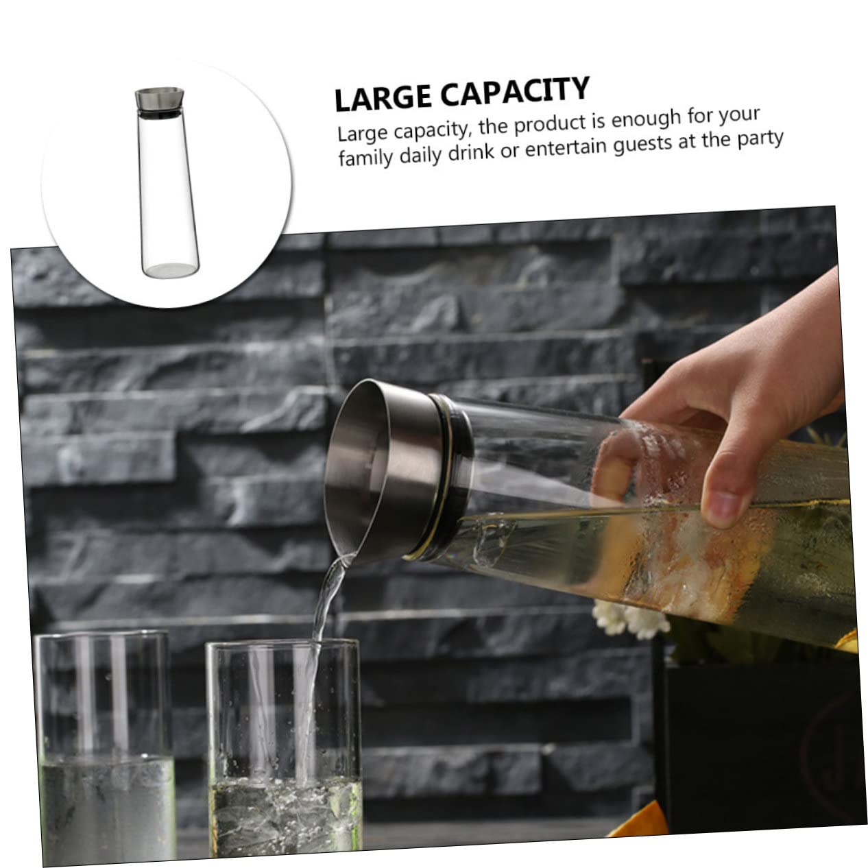 GLEAVI Jarra De Agua Fría Antidesbordamiento 1l De Vidrio De Borosilicato Tapa De Acero Inoxidable Para Uso Doméstico y Oficina Recipiente Transparente Para Jugos y Bebidas