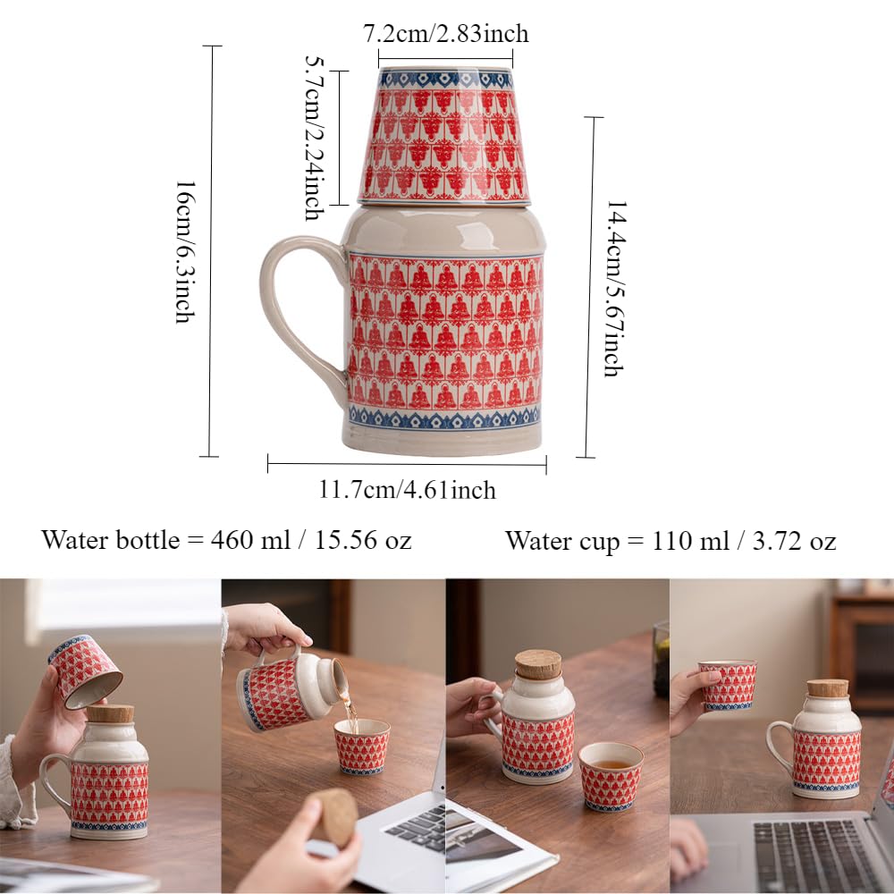 Petite Tasse à thé en céramique avec Couvercle, Service à thé/ragoût, Bouteille Chinoise, Anse (Paix et Joie)