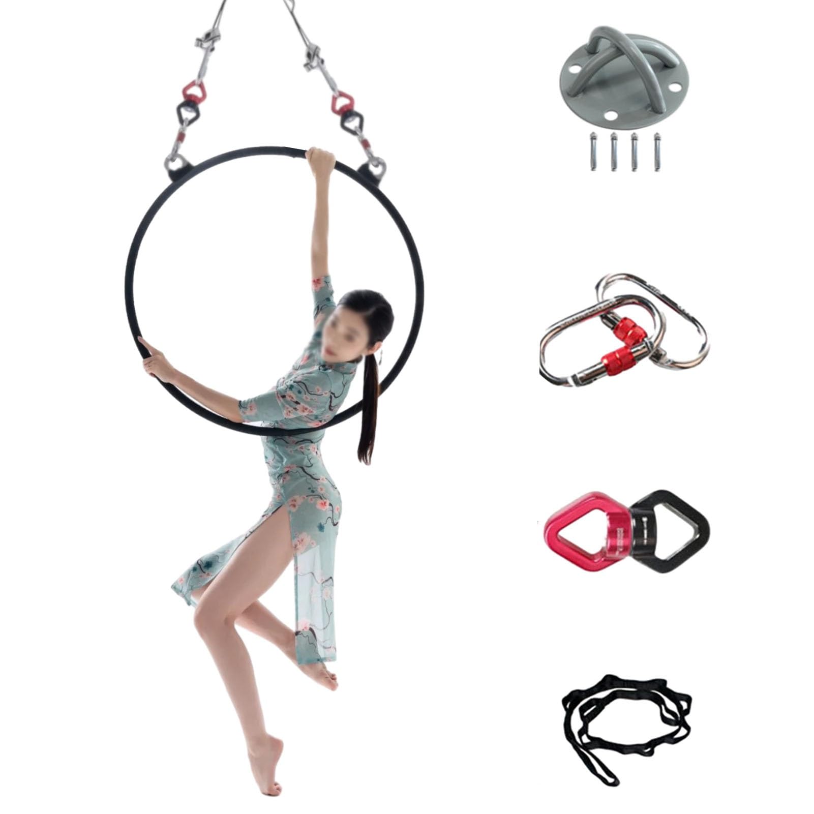 Zestaw obręczy powietrznych, podwójny punkt Lyra Aerial Hoop Kit, czarna obręcz do jogi Lyra ze sprzętem do olinowania, pierścień antenowy dla profesjonalistów/profesjonalistów, maksymalne obciążenie
