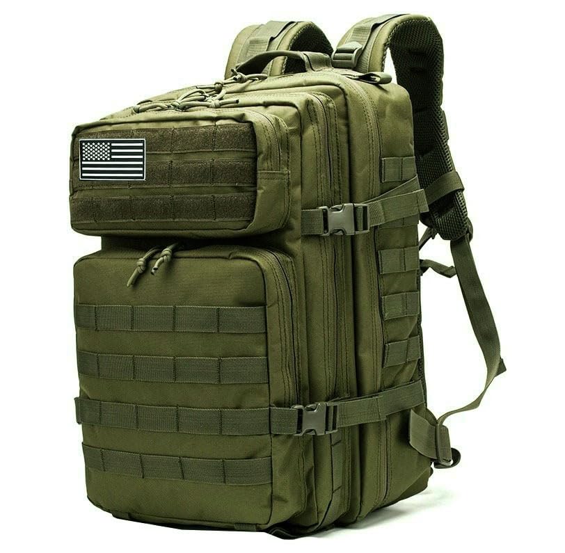 Mochila tática militar, 45 litros, sistema Molle, mochila para uso militar, mochila de emergência para caminhadas, acampamentos e atividade ao ar livre - Verde Militar