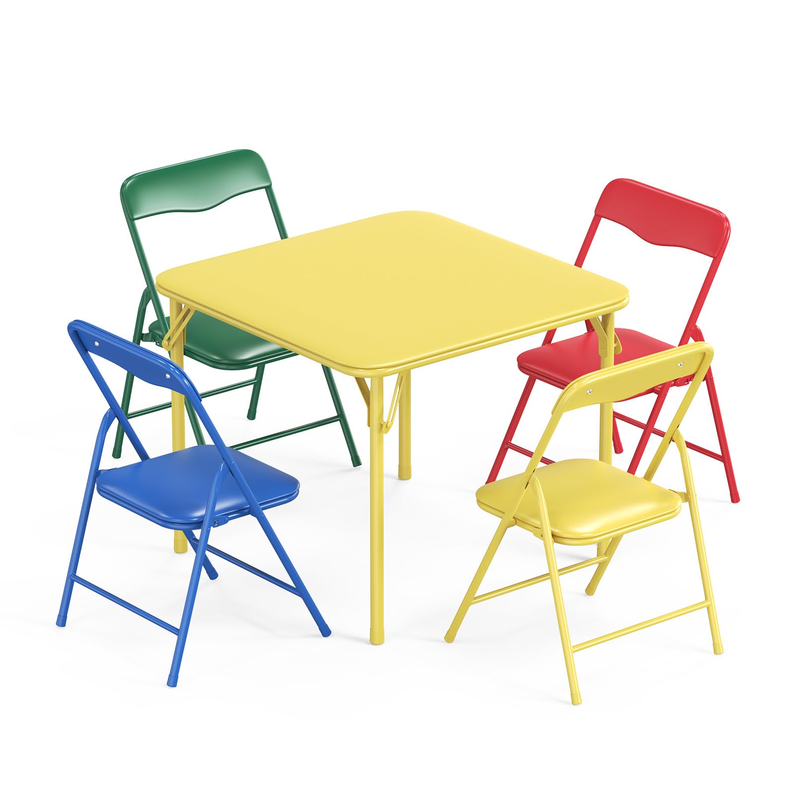 JOYMOR 5-Piece Kids Folding Table and Chairs Set, Metal Frame Children's Activity Set with Easy-Fold Design, Kids Table and Chairs for Playroom &amp; Classroom (Multicolor)