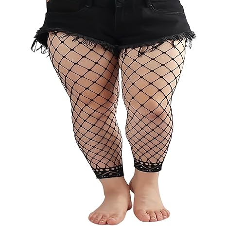 Zenova Plus Size Fishnets Footless Tights - Stretchy High Waist Fishnets Bodystockings,Fishnet Stockings for Women - One Size Plus - Black-l-mesh