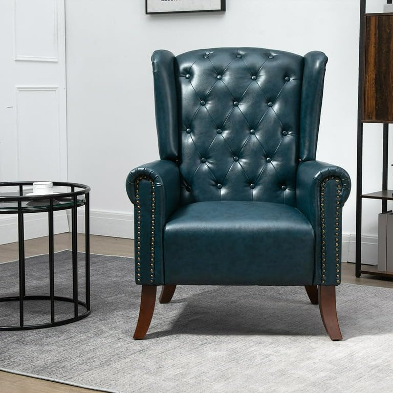Image of Chair Armchair Single Sofa Chair for Small Apartments, Living Room or Bedroom Chair (Dark Green)