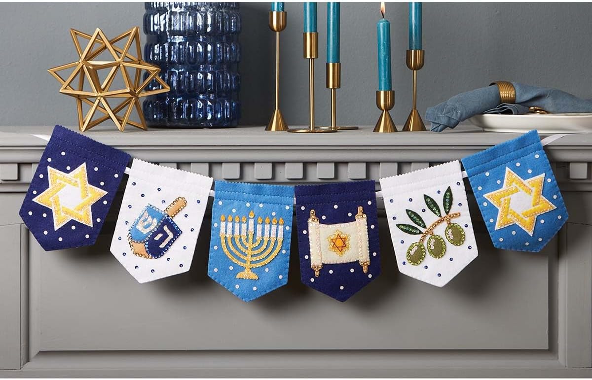 Herrschners Joyous Hanukkah Celebration Banner Felt & Sequin Kit
