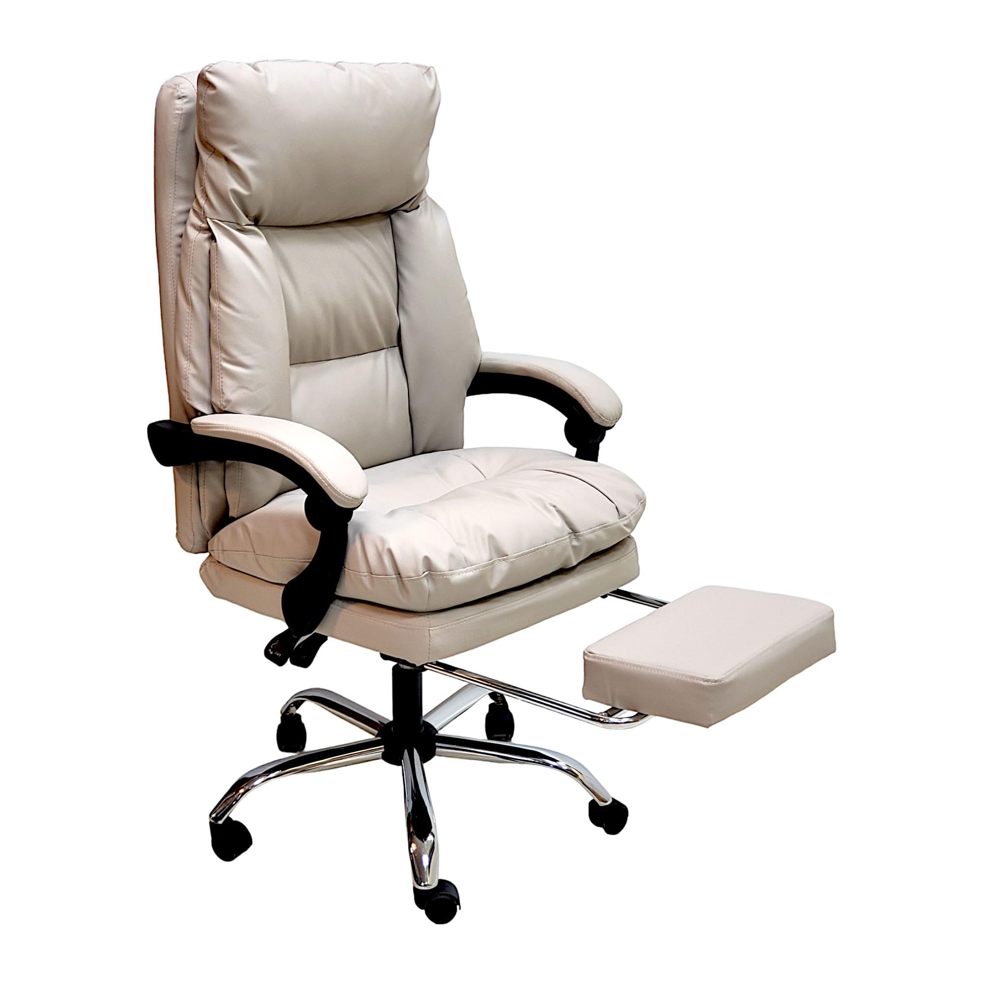 Sabir & Bros. Furniture LLC SBF High Back Manager Chair with Footrest - Premium Leather, Adjustable Height, Reclining Backrest, Padded Armrests, Chrome Base, Swivel Office Chair, Grey