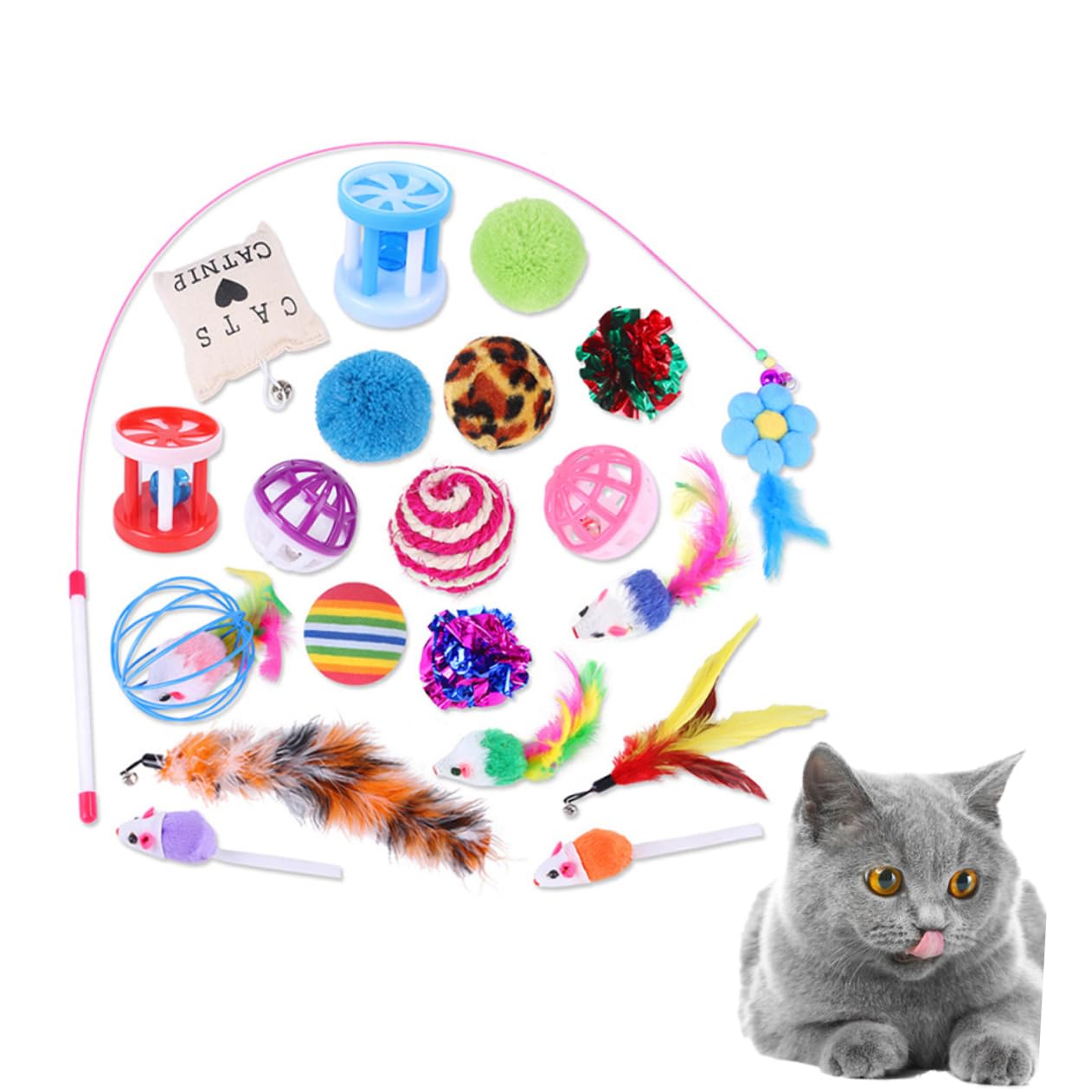 DOITOOL 60piezas Juguete Interactivo para Gatos De y Accesorios para Estimulación y Diversión para Mantener Tu Gato y Saludable