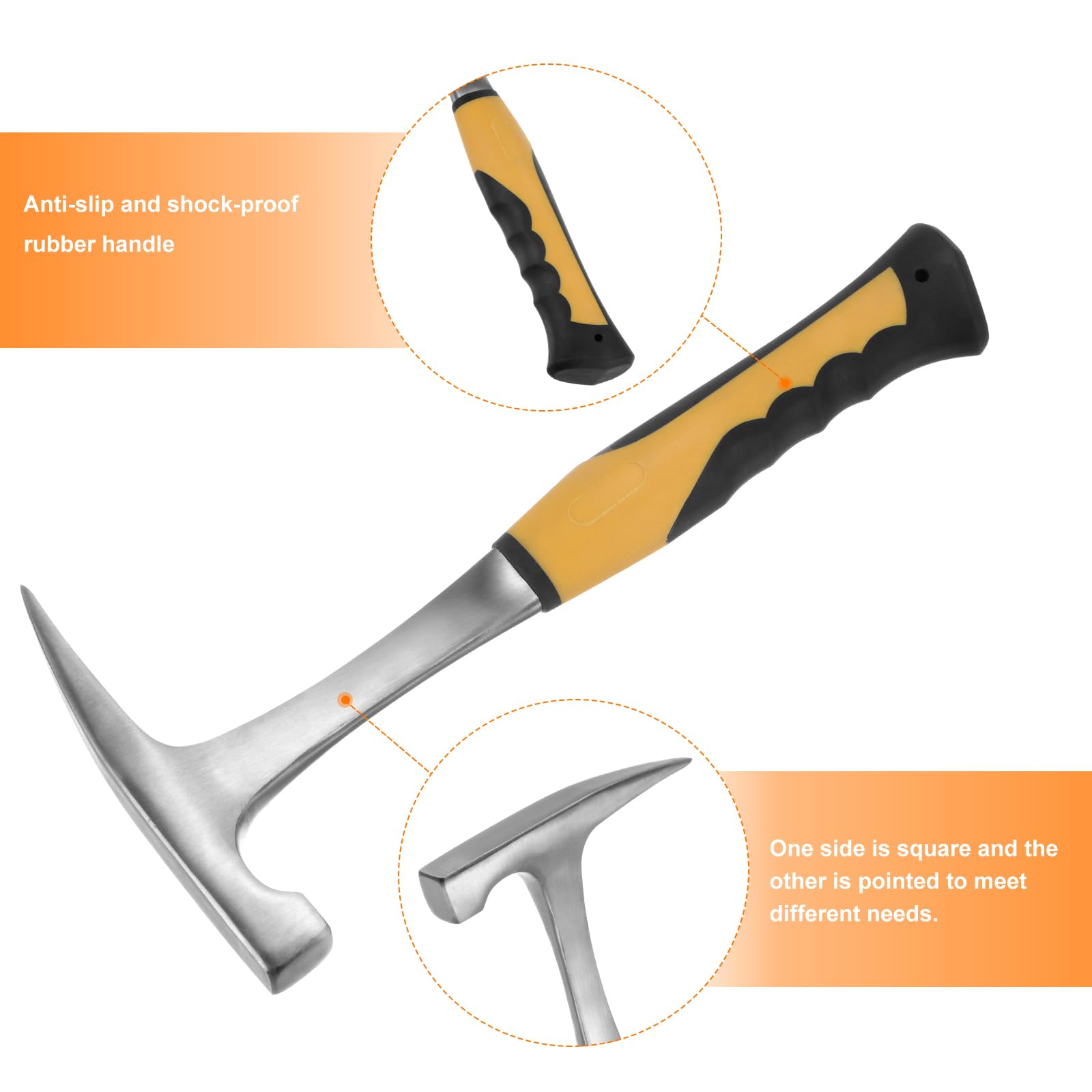 HARFINGTON Rock Hammer 20oz 11inch Pointed Tip Anti-Slip Shock-Proof Handle Geology Hammer Brick Rock Pick Masonry Hammers For Geological Study Exploration Mining Masonry, Black Orange, Masonry Hammers - Canada