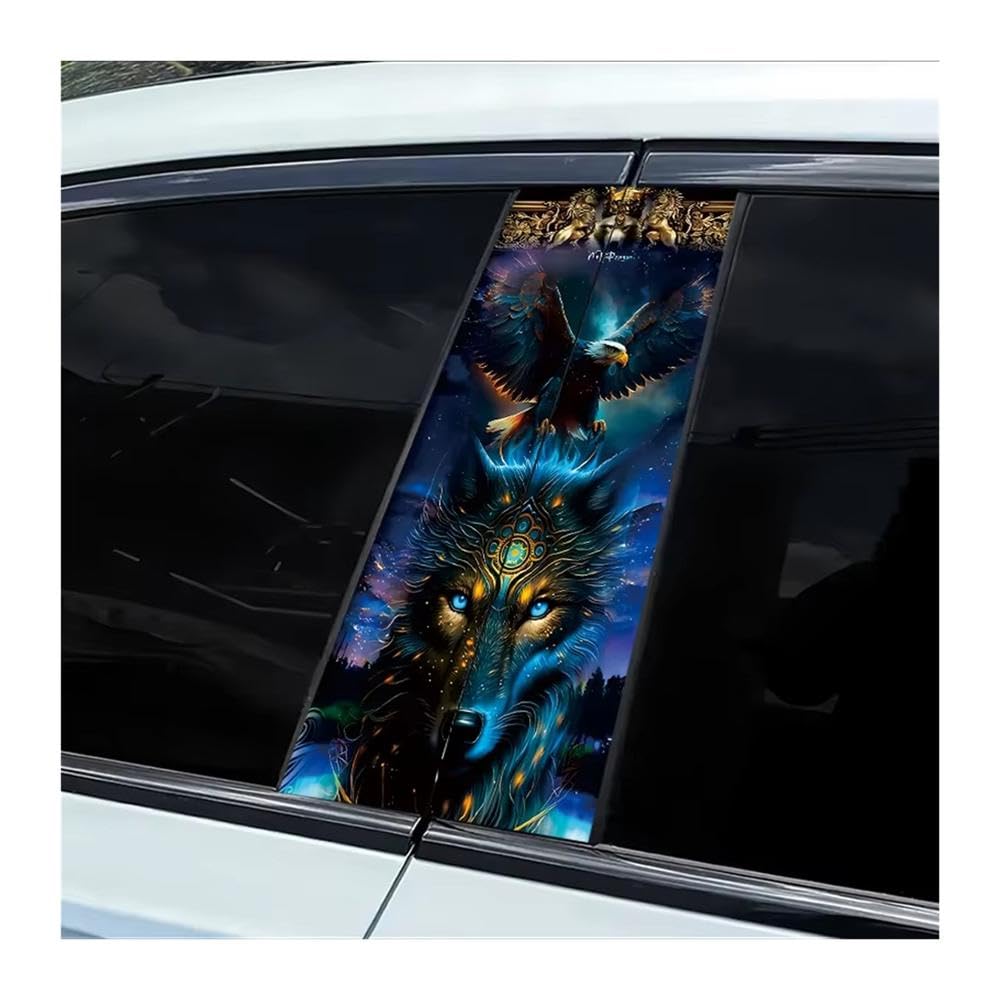 Bertdcx One Color 2 Pieces Of Automotive B-Pillar Stickers Eagle And Wolf Smooth Material Protection Film Auto Parts