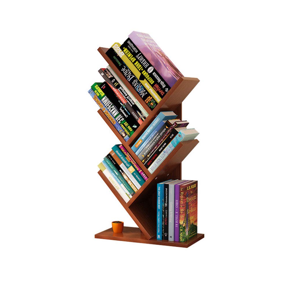 Creative Simple Wooden Tree Bookshelf, Wooden Desktop Organizer Shelf Multifunction Display Rack for Books Magazines CD 5-Tier Floor Standing Bookcas for Living Room Home Office Study Room (Teak)
