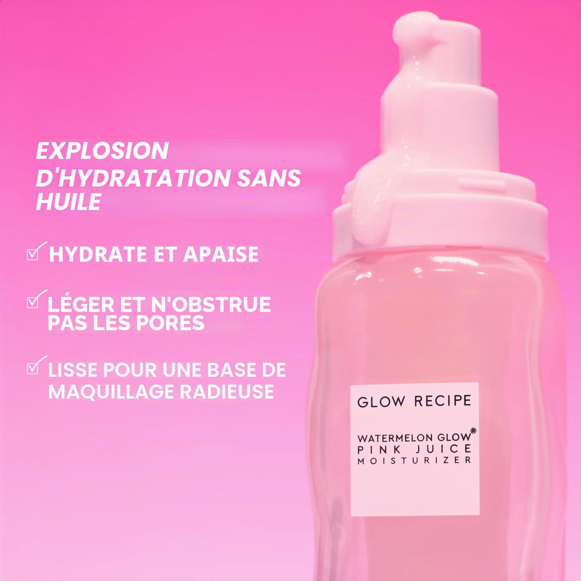 Glow Recipe Gel hydratant au jus de rose, gel hydratant coréen pour peau de verre, hydratant sans huile pour le visage à l'acide hyaluronique pour peaux grasses, non comédogène, durable (50 ml)