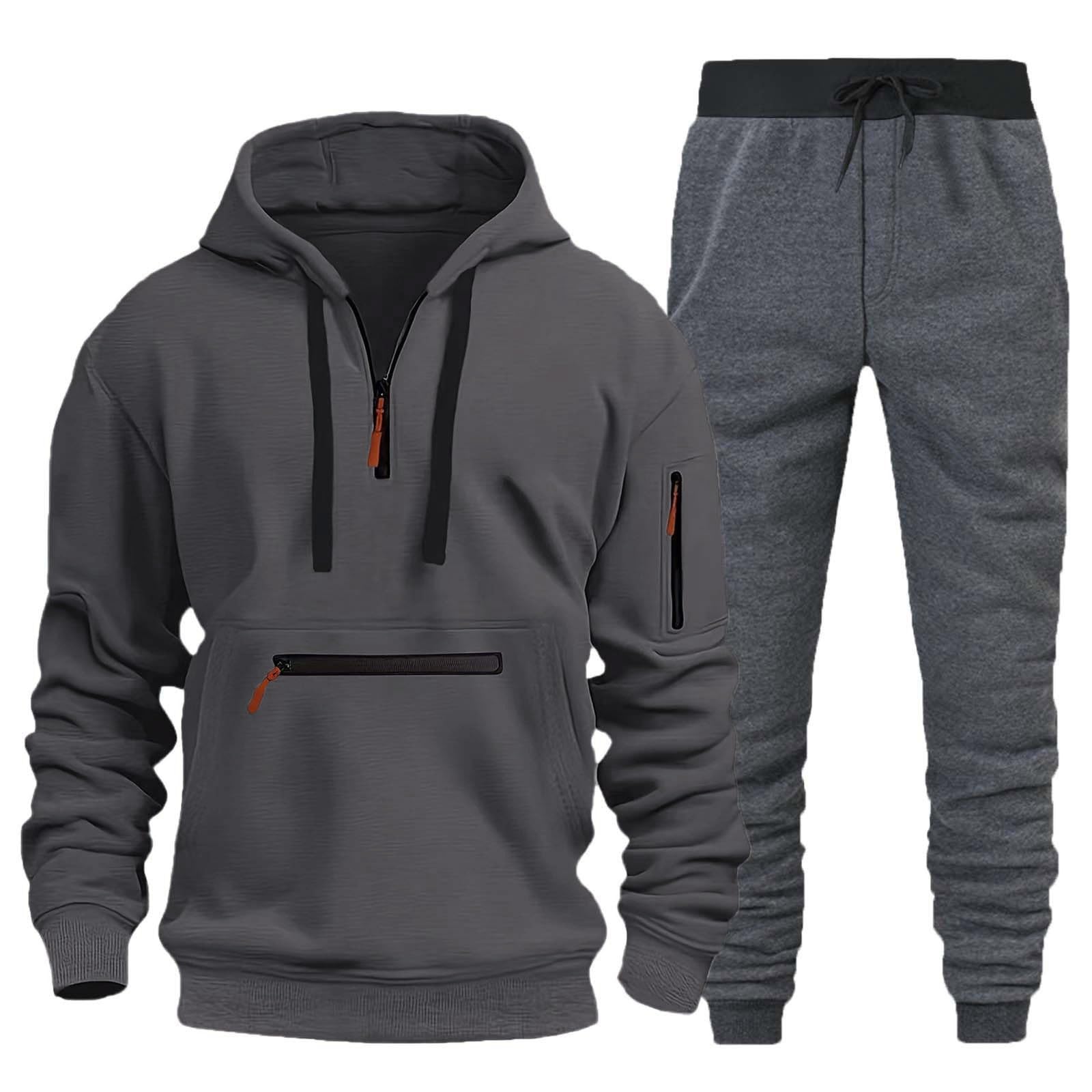 Generico Tuta Uomo Completa Invernale Tute da Ginnastica da Uomo Tuta Completo con Cappuccio Felpata Felpa Sportiva e Pantaloni Completo Elegante Casual Classic Invernale Casa