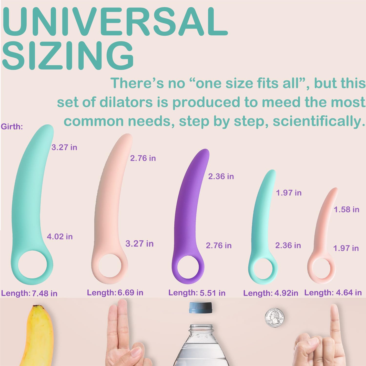 Dilatatori per Pavimento Pelvico Donna,Allenatore Muscolare Progressivo,Esercizi per Controllo Della Vescica e Pavimento Pelvico con 5 Pezzi a Colori Pastello, Design Curvo ad Anello e Scatola Regalo