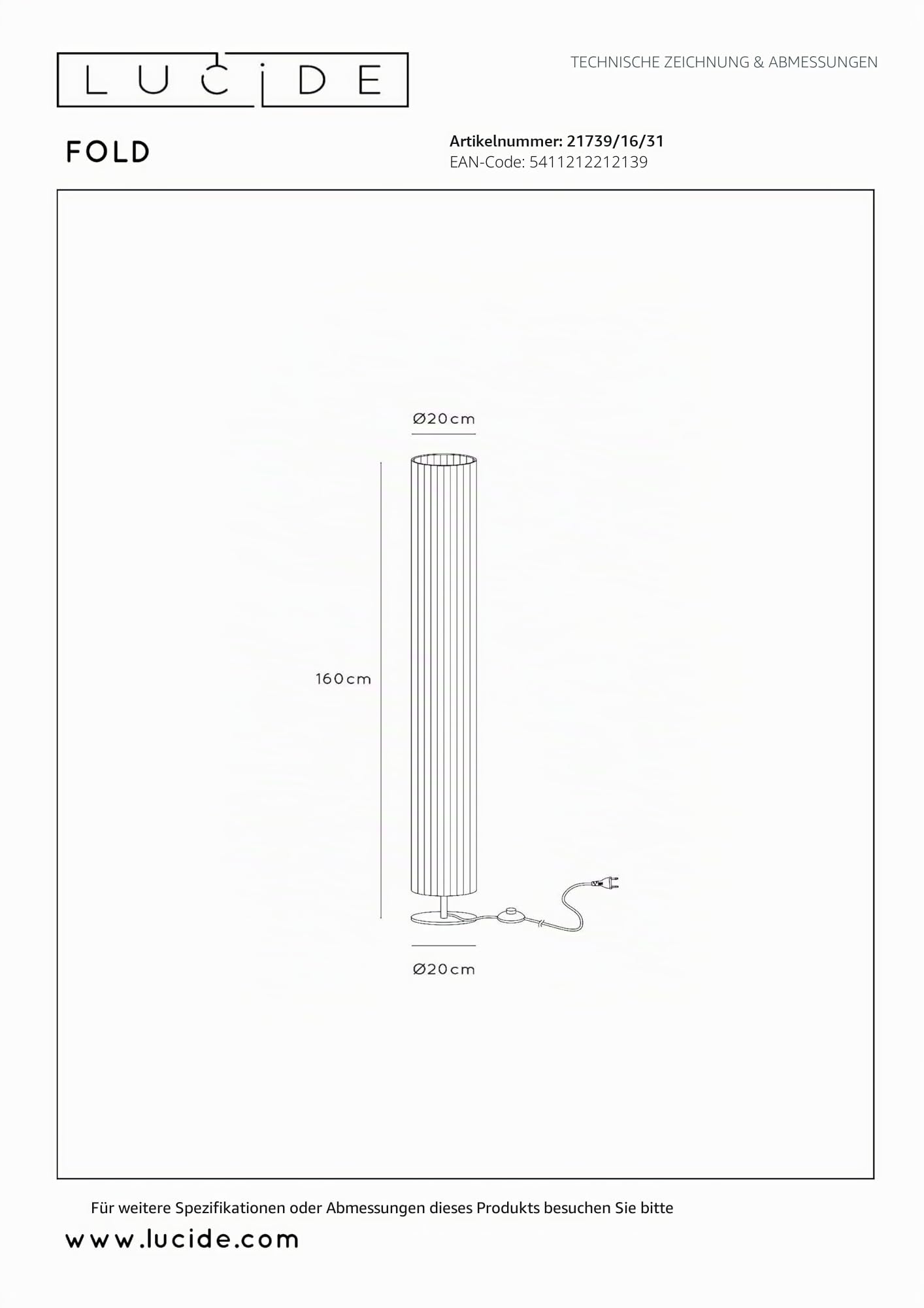 LUCIDE FOLD - Stehlampe - Ø 20 cm - 3xE27 - Weiß