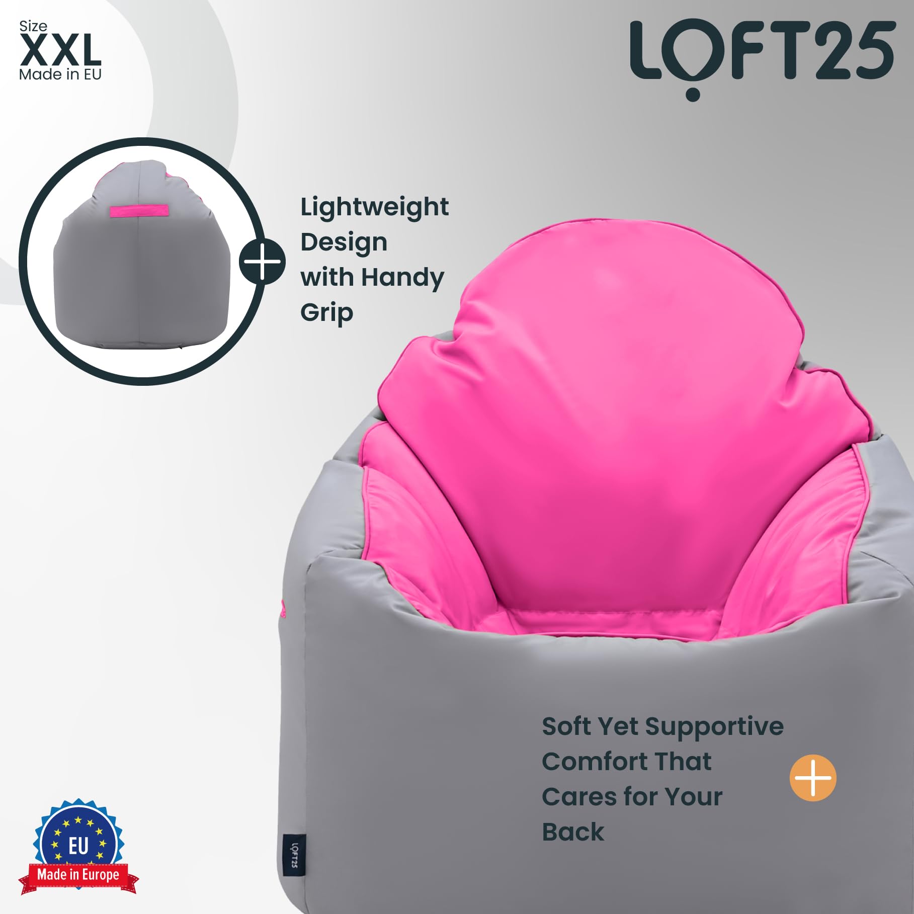 Loft 25 Pouf de jardin pour adulte | Jouet confortable intérieur/extérieur, salon | Dossier haut, résistant à l'eau, doux au toucher | Design ergonomique léger