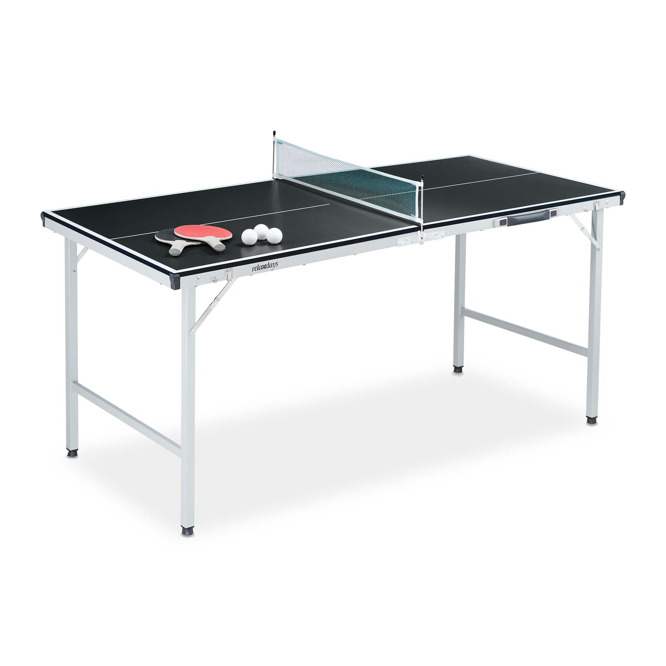Relaxdays Mesa Ping Pong, Tablero Pimpón Plegable, Tabla Midi, Incluye Red, 2 Palas, 3 Pelotas, 70 x 70 x 150 cm, Negra