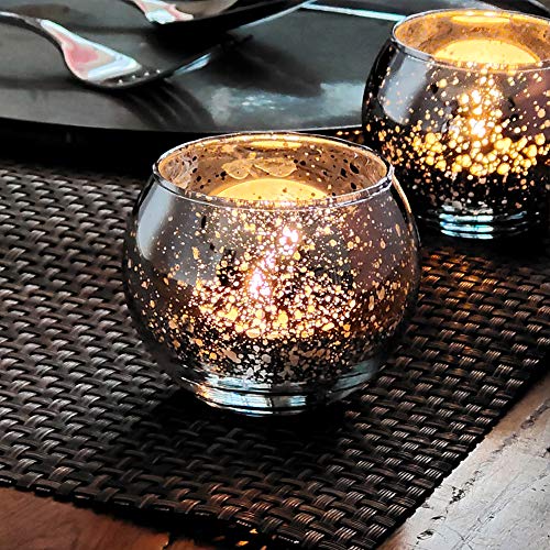 Shmilmh Round Silver Votive Candle Holders, Set Of 24 Mercury Glass Tealight Candle Holders, Tea Candle Holder Bulk With Speckled For Table Centerpiece, Wedding Decoration, Party, And Home Decor #TOP5