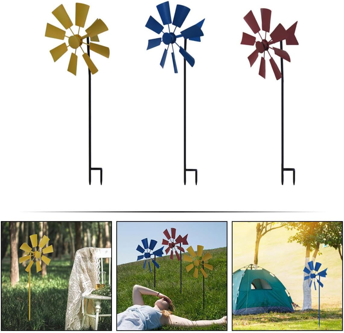 3Pcs Outdoor Metal Wind Spinner Rotating Garden Windmill Decor for Lawn and Patio Kinetic Pinwheel Art Vibrant Colors for Backyard and Park Decoration